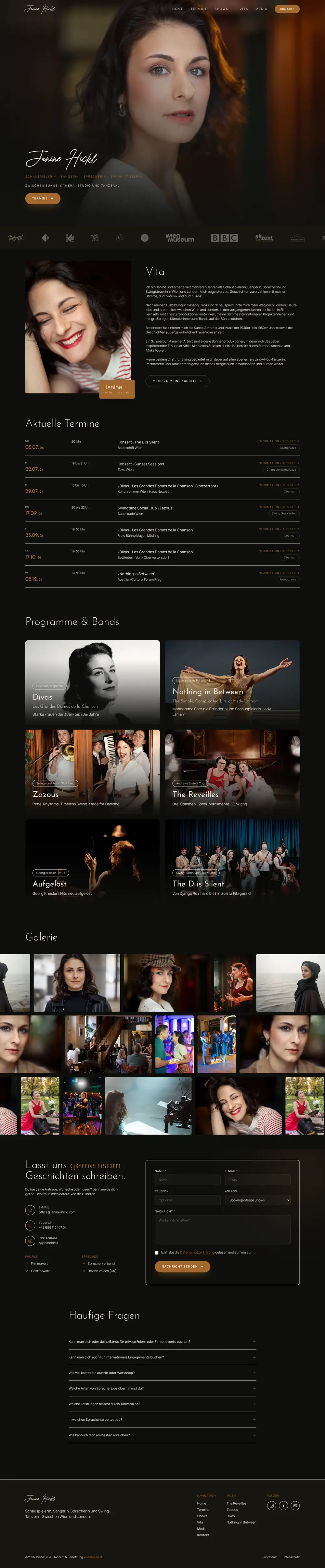 Vorschau der Website von Janine Hickl, Schauspielerin und Swing-Sängerin aus Wien